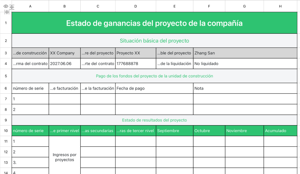 Estado de ganancias del proyecto de la compañía